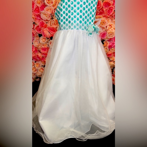 Little Girls White with Aqua Mint Bodice Dress Size 12 # M912 - Picture 1 of 11